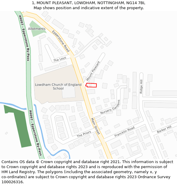 1, MOUNT PLEASANT, LOWDHAM, NOTTINGHAM, NG14 7BL: Location map and indicative extent of plot