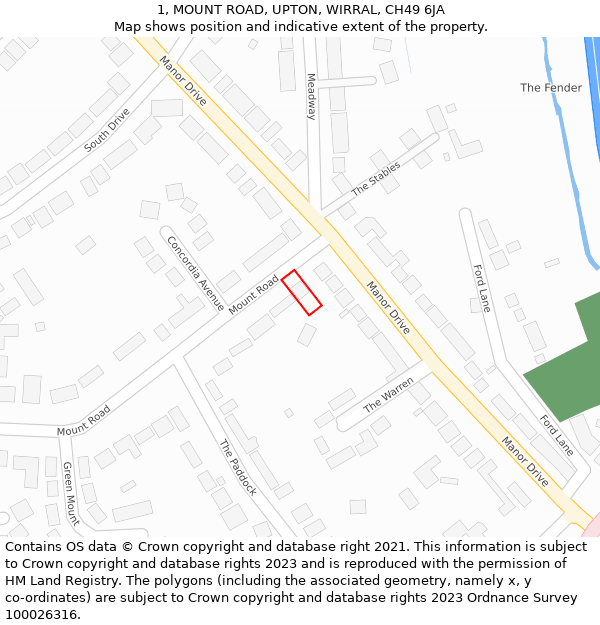 1, MOUNT ROAD, UPTON, WIRRAL, CH49 6JA: Location map and indicative extent of plot