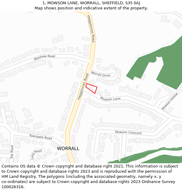 1, MOWSON LANE, WORRALL, SHEFFIELD, S35 0AJ: Location map and indicative extent of plot