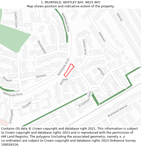 1, MUIRFIELD, WHITLEY BAY, NE25 9HY: Location map and indicative extent of plot