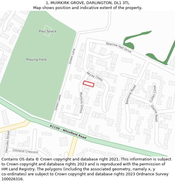 1, MUIRKIRK GROVE, DARLINGTON, DL1 3TL: Location map and indicative extent of plot