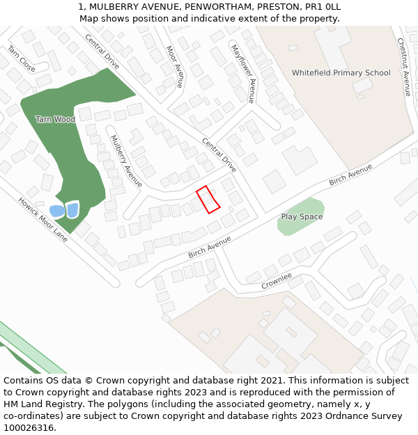 1, MULBERRY AVENUE, PENWORTHAM, PRESTON, PR1 0LL: Location map and indicative extent of plot