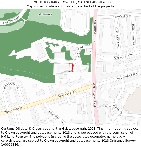 1, MULBERRY PARK, LOW FELL, GATESHEAD, NE9 5RZ: Location map and indicative extent of plot