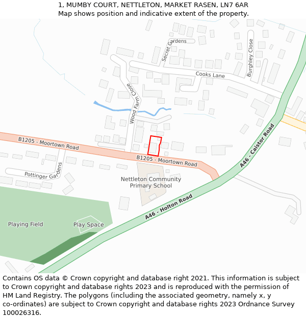 1, MUMBY COURT, NETTLETON, MARKET RASEN, LN7 6AR: Location map and indicative extent of plot