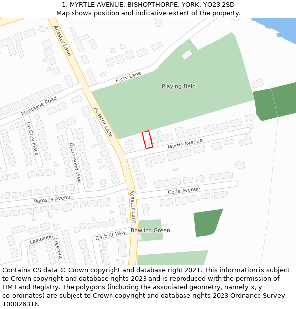1, MYRTLE AVENUE, BISHOPTHORPE, YORK, YO23 2SD: Location map and indicative extent of plot