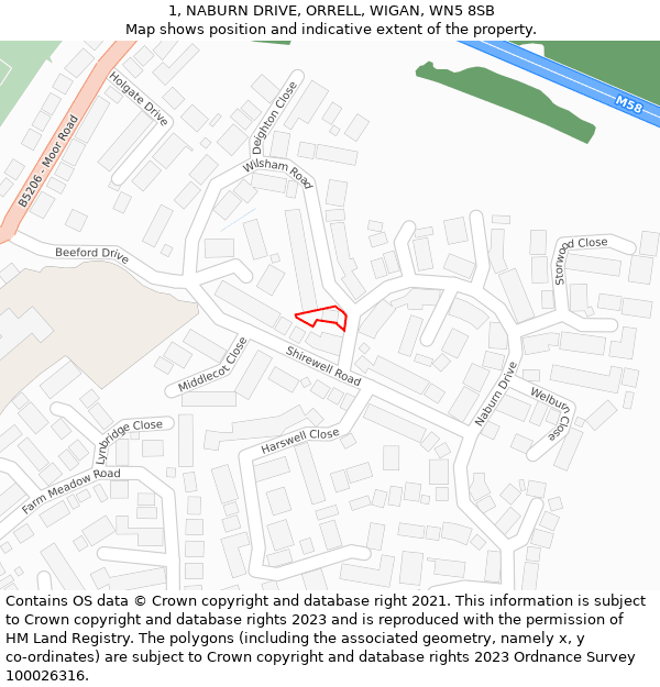 1, NABURN DRIVE, ORRELL, WIGAN, WN5 8SB: Location map and indicative extent of plot