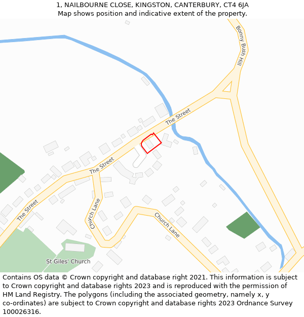 1, NAILBOURNE CLOSE, KINGSTON, CANTERBURY, CT4 6JA: Location map and indicative extent of plot