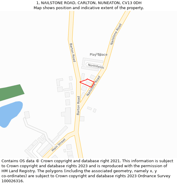 1, NAILSTONE ROAD, CARLTON, NUNEATON, CV13 0DH: Location map and indicative extent of plot