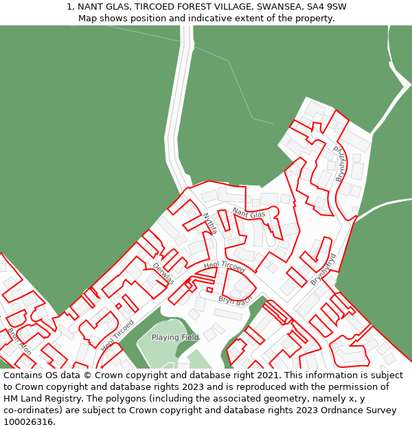 1, NANT GLAS, TIRCOED FOREST VILLAGE, SWANSEA, SA4 9SW: Location map and indicative extent of plot