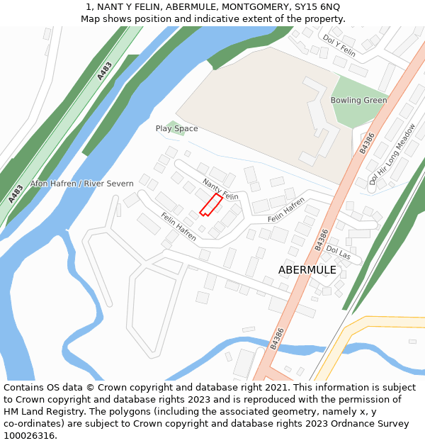 1, NANT Y FELIN, ABERMULE, MONTGOMERY, SY15 6NQ: Location map and indicative extent of plot