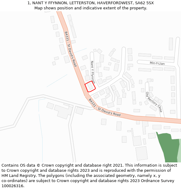 1, NANT Y FFYNNON, LETTERSTON, HAVERFORDWEST, SA62 5SX: Location map and indicative extent of plot