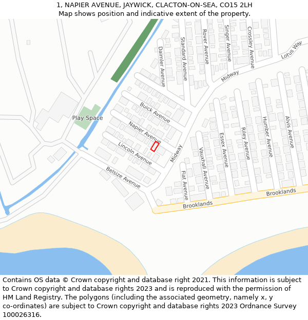 1, NAPIER AVENUE, JAYWICK, CLACTON-ON-SEA, CO15 2LH: Location map and indicative extent of plot