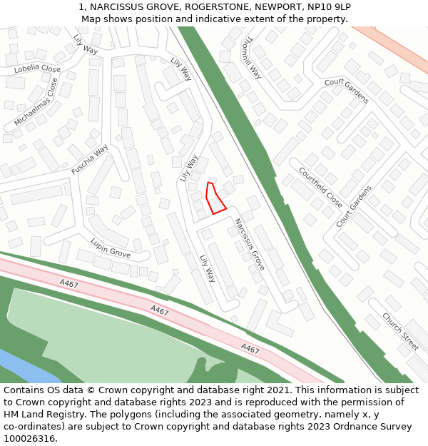1, NARCISSUS GROVE, ROGERSTONE, NEWPORT, NP10 9LP: Location map and indicative extent of plot