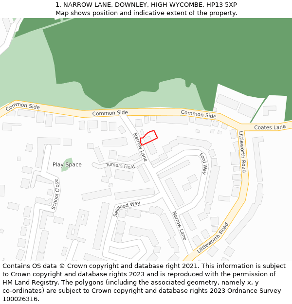1, NARROW LANE, DOWNLEY, HIGH WYCOMBE, HP13 5XP: Location map and indicative extent of plot