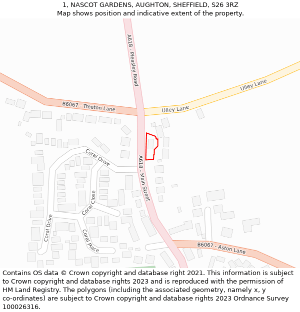 1, NASCOT GARDENS, AUGHTON, SHEFFIELD, S26 3RZ: Location map and indicative extent of plot