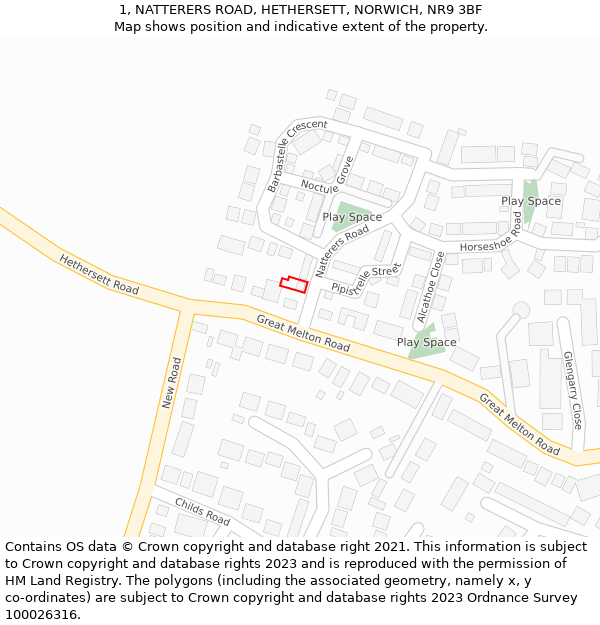 1, NATTERERS ROAD, HETHERSETT, NORWICH, NR9 3BF: Location map and indicative extent of plot