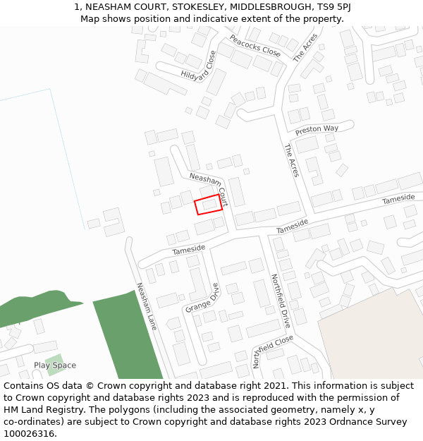 1, NEASHAM COURT, STOKESLEY, MIDDLESBROUGH, TS9 5PJ: Location map and indicative extent of plot