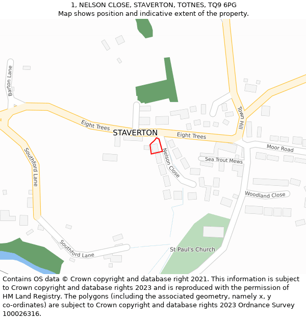1, NELSON CLOSE, STAVERTON, TOTNES, TQ9 6PG: Location map and indicative extent of plot