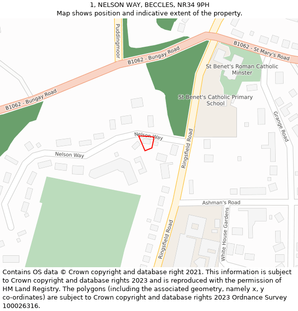 1, NELSON WAY, BECCLES, NR34 9PH: Location map and indicative extent of plot