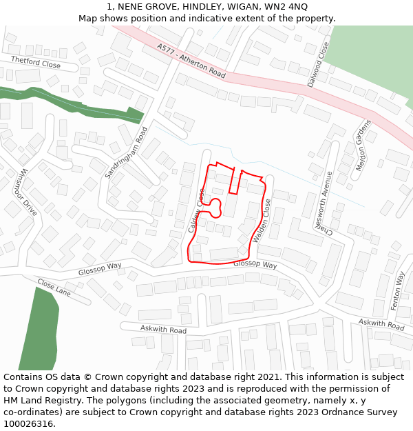 1, NENE GROVE, HINDLEY, WIGAN, WN2 4NQ: Location map and indicative extent of plot