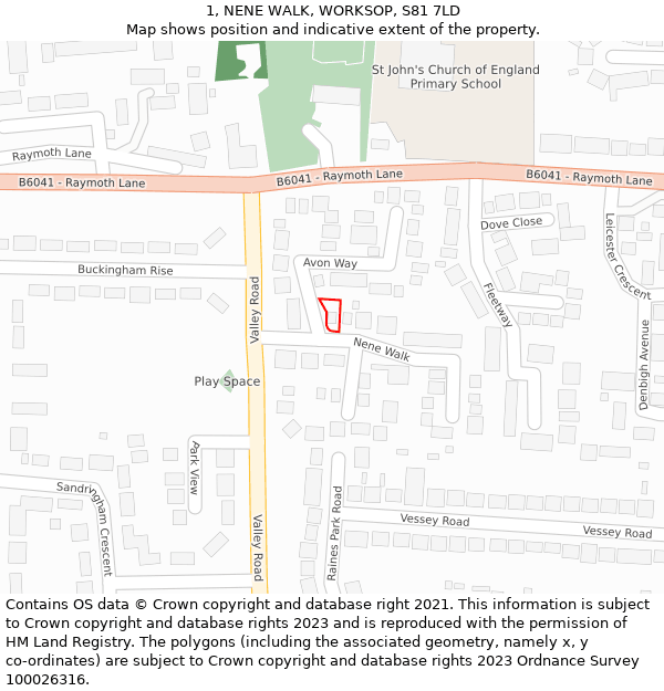 1, NENE WALK, WORKSOP, S81 7LD: Location map and indicative extent of plot