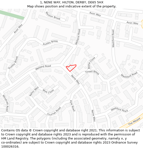 1, NENE WAY, HILTON, DERBY, DE65 5HX: Location map and indicative extent of plot