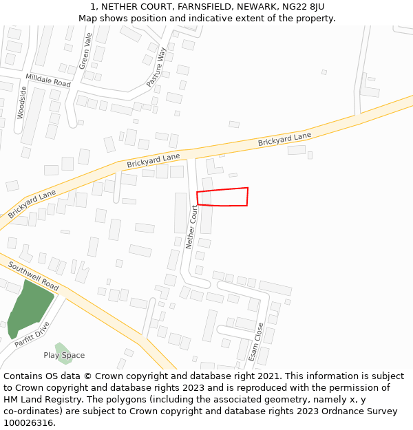 1, NETHER COURT, FARNSFIELD, NEWARK, NG22 8JU: Location map and indicative extent of plot