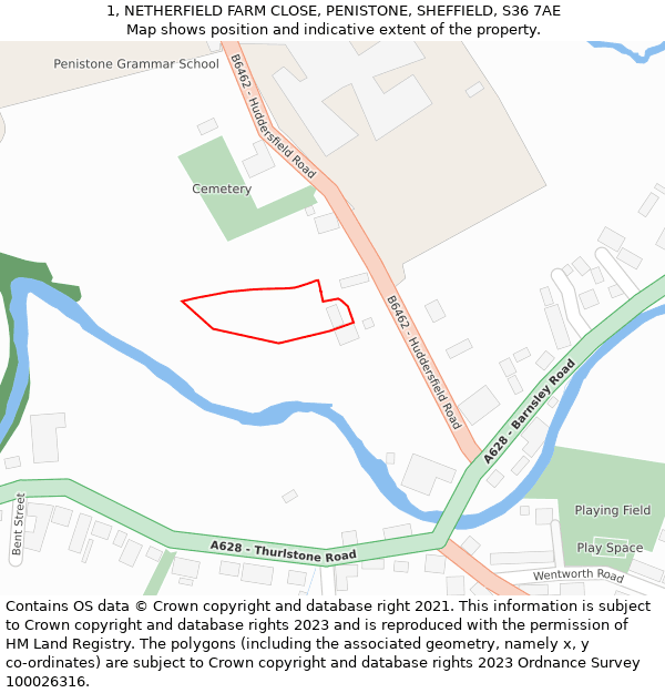 1, NETHERFIELD FARM CLOSE, PENISTONE, SHEFFIELD, S36 7AE: Location map and indicative extent of plot