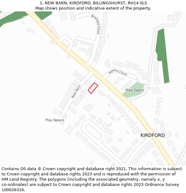 1, NEW BARN, KIRDFORD, BILLINGSHURST, RH14 0LS: Location map and indicative extent of plot