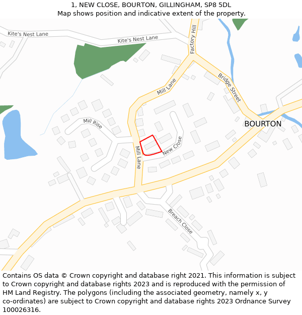 1, NEW CLOSE, BOURTON, GILLINGHAM, SP8 5DL: Location map and indicative extent of plot