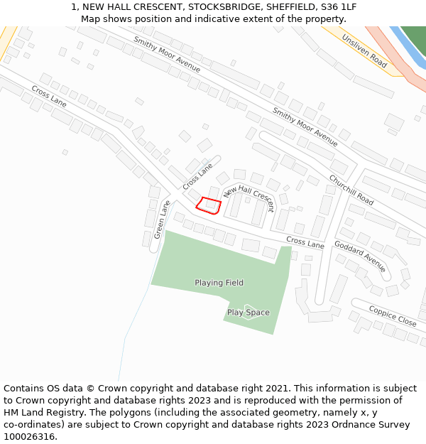 1, NEW HALL CRESCENT, STOCKSBRIDGE, SHEFFIELD, S36 1LF: Location map and indicative extent of plot