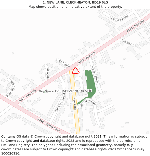 1, NEW LANE, CLECKHEATON, BD19 6LG: Location map and indicative extent of plot