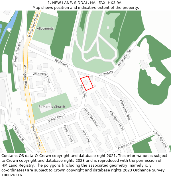 1, NEW LANE, SIDDAL, HALIFAX, HX3 9AL: Location map and indicative extent of plot