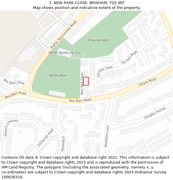 1, NEW PARK CLOSE, BRIXHAM, TQ5 9EF: Location map and indicative extent of plot