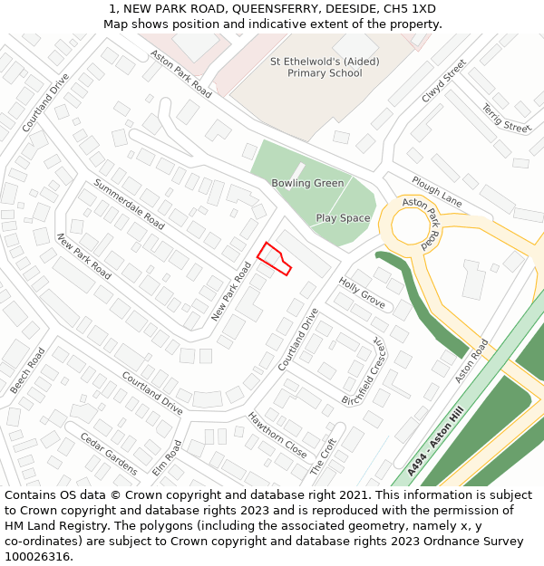 1, NEW PARK ROAD, QUEENSFERRY, DEESIDE, CH5 1XD: Location map and indicative extent of plot