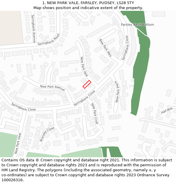 1, NEW PARK VALE, FARSLEY, PUDSEY, LS28 5TY: Location map and indicative extent of plot