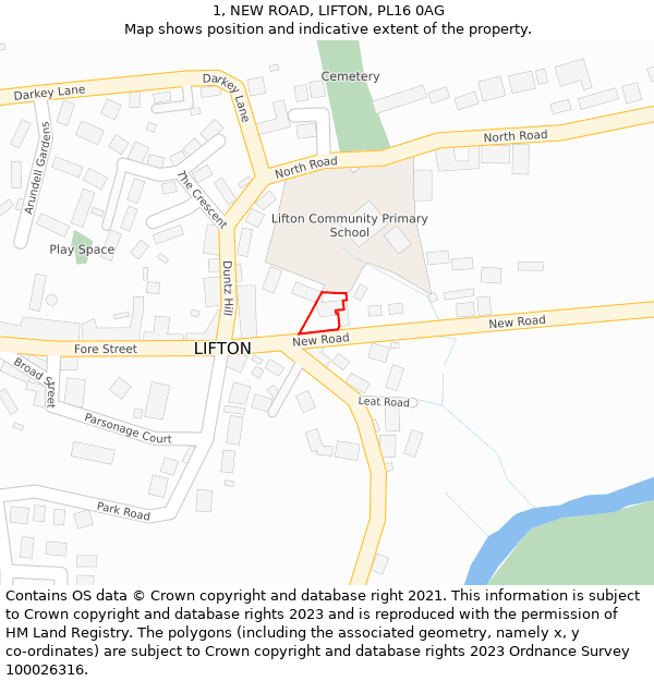 1, NEW ROAD, LIFTON, PL16 0AG: Location map and indicative extent of plot