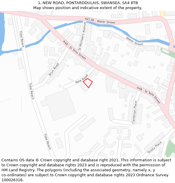 1, NEW ROAD, PONTARDDULAIS, SWANSEA, SA4 8TB: Location map and indicative extent of plot