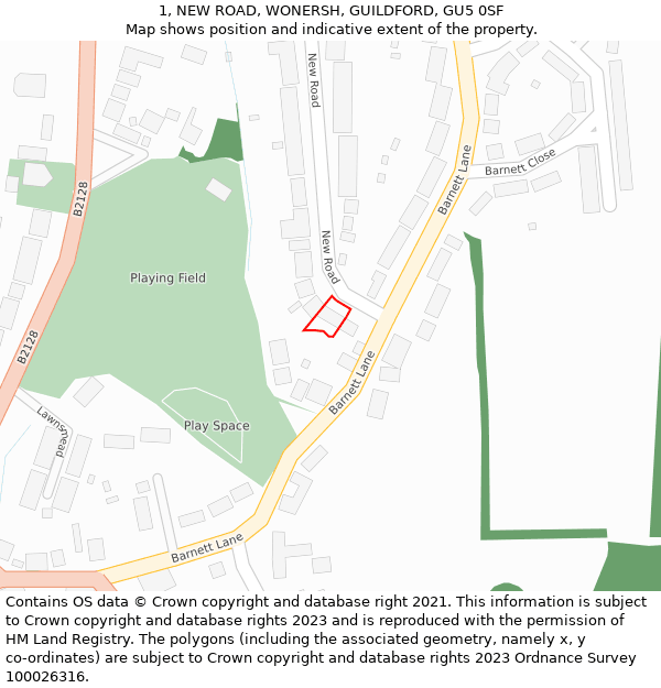 1, NEW ROAD, WONERSH, GUILDFORD, GU5 0SF: Location map and indicative extent of plot