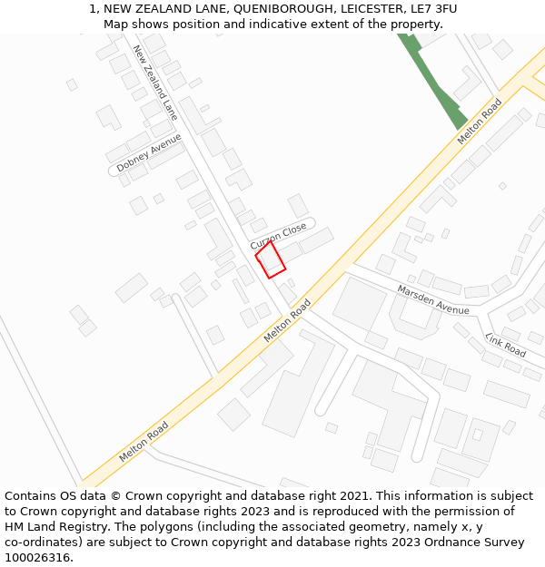 1, NEW ZEALAND LANE, QUENIBOROUGH, LEICESTER, LE7 3FU: Location map and indicative extent of plot