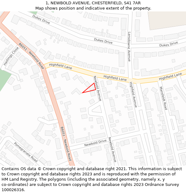 1, NEWBOLD AVENUE, CHESTERFIELD, S41 7AR: Location map and indicative extent of plot