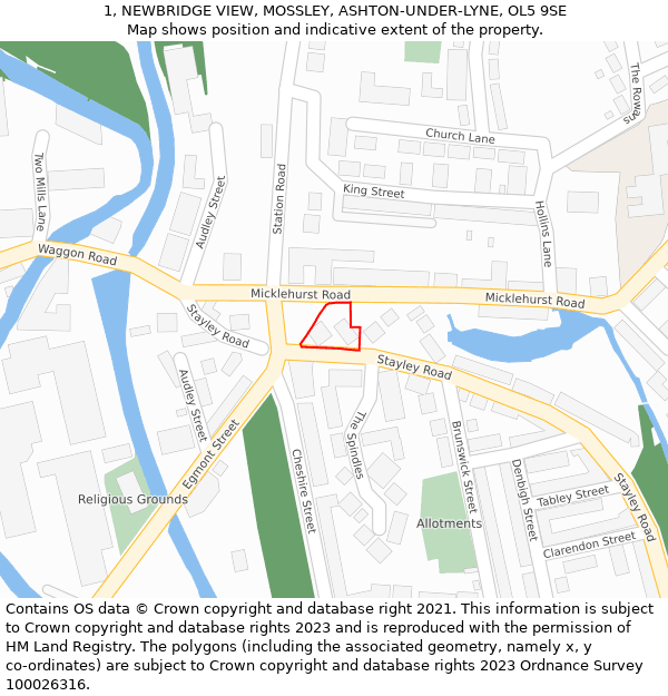 1, NEWBRIDGE VIEW, MOSSLEY, ASHTON-UNDER-LYNE, OL5 9SE: Location map and indicative extent of plot