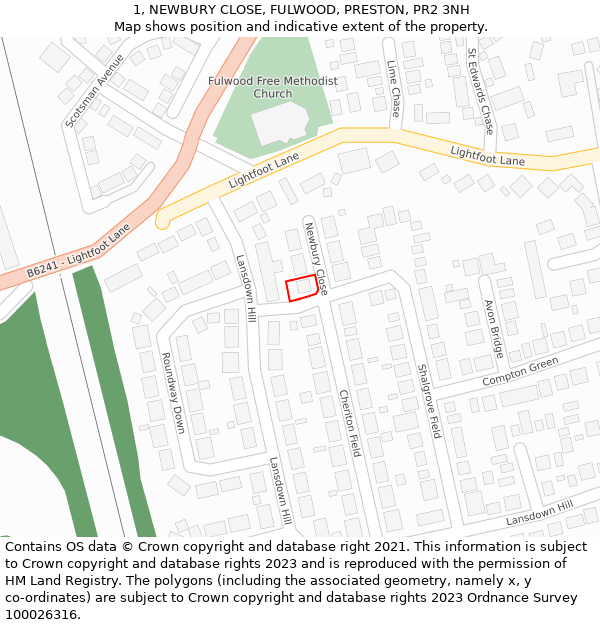 1, NEWBURY CLOSE, FULWOOD, PRESTON, PR2 3NH: Location map and indicative extent of plot