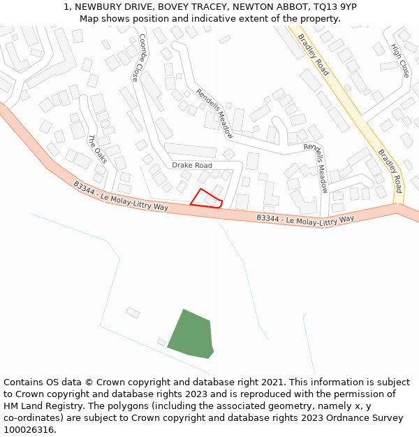 1, NEWBURY DRIVE, BOVEY TRACEY, NEWTON ABBOT, TQ13 9YP: Location map and indicative extent of plot