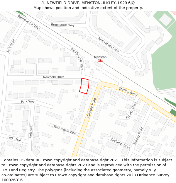 1, NEWFIELD DRIVE, MENSTON, ILKLEY, LS29 6JQ: Location map and indicative extent of plot