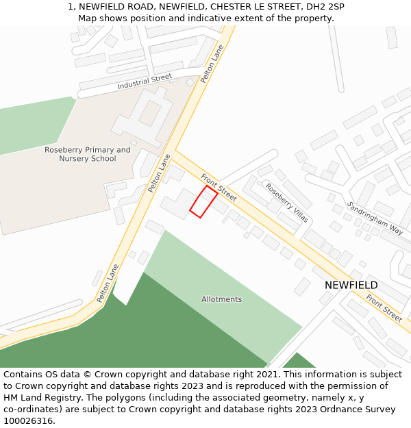1, NEWFIELD ROAD, NEWFIELD, CHESTER LE STREET, DH2 2SP: Location map and indicative extent of plot