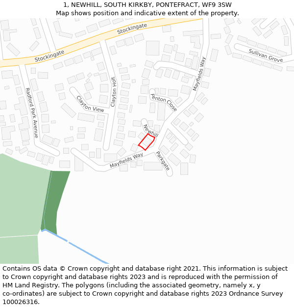 1, NEWHILL, SOUTH KIRKBY, PONTEFRACT, WF9 3SW: Location map and indicative extent of plot