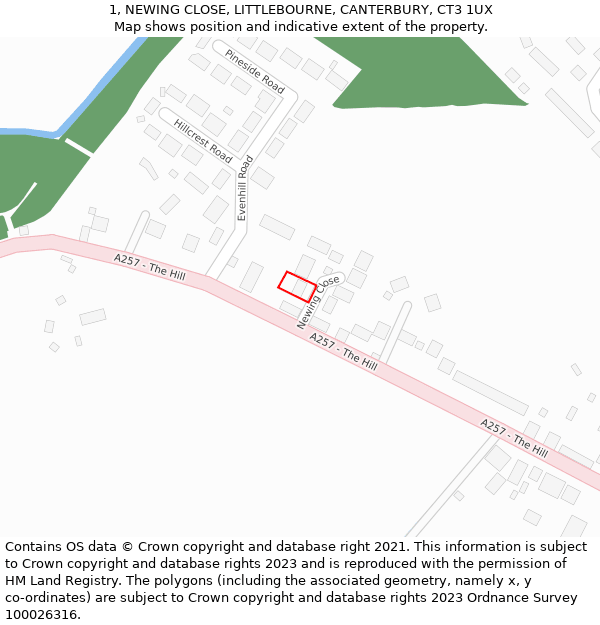 1, NEWING CLOSE, LITTLEBOURNE, CANTERBURY, CT3 1UX: Location map and indicative extent of plot