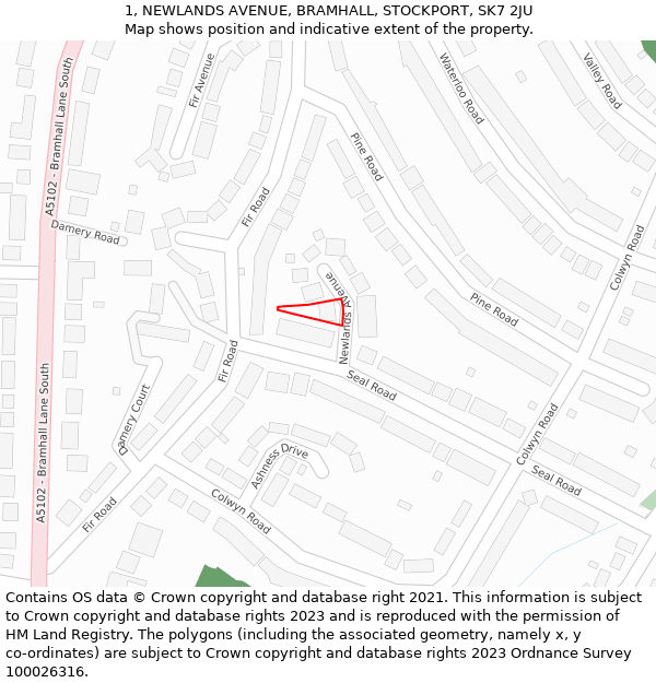 1, NEWLANDS AVENUE, BRAMHALL, STOCKPORT, SK7 2JU: Location map and indicative extent of plot