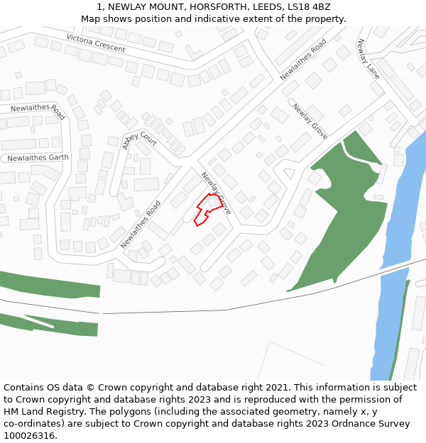 1, NEWLAY MOUNT, HORSFORTH, LEEDS, LS18 4BZ: Location map and indicative extent of plot
